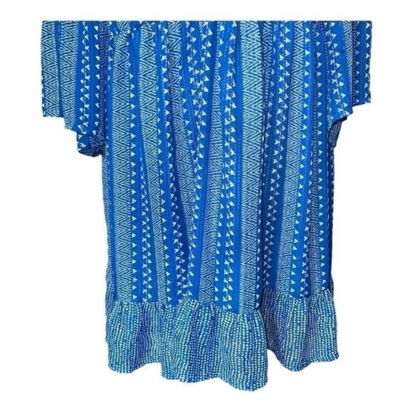 Sabina Musayev Dress Womens L Blue Geometric Boho Ruffle Bell Sleeve Mini - Picture 4 of 14